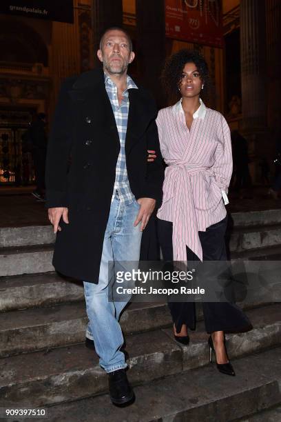 Vincent Cassel and Tina Kunakey are seen leaving Alexandre Vauthier fashion show during the Paris Fashion Week -Haute Couture Spring/Summer 2018 on...