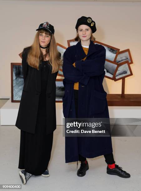 Charlotte Colbert and Christabel Macgreevy attend a private view of the new large-scale video sculpture "Benefit Supervisor Sleeping" by Charlotte...