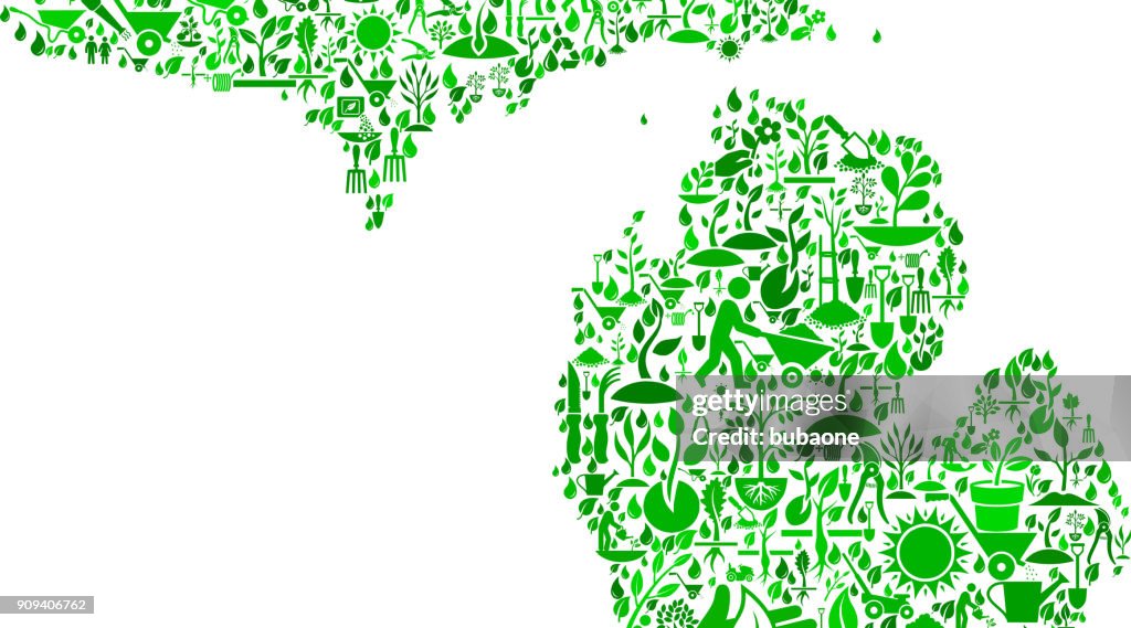 Michigan Garden and Gardening Vector Icon Pattern