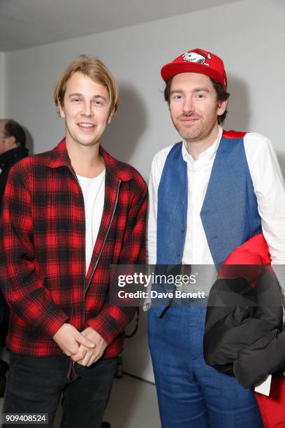 Tom Odell and Philip Colbert attend a private view of new large-scale video sculpture "Benefit Supervisor Sleeping" by Charlotte Colbert at UNIT9 on...