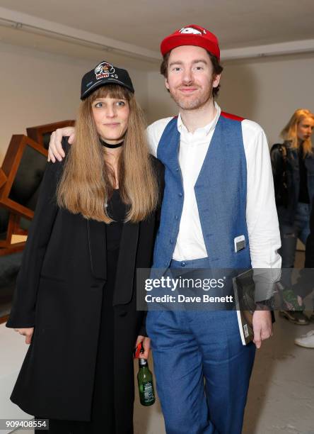 Charlotte Colbert and Philip Colbert attend a private view of new large-scale video sculpture "Benefit Supervisor Sleeping" by Charlotte Colbert at...