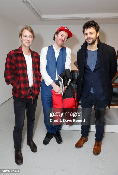 Tom Odell, Philip Colbert and Conrad Shawcross attend a private view of new large-scale video sculpture "Benefit Supervisor Sleeping" by Charlotte...