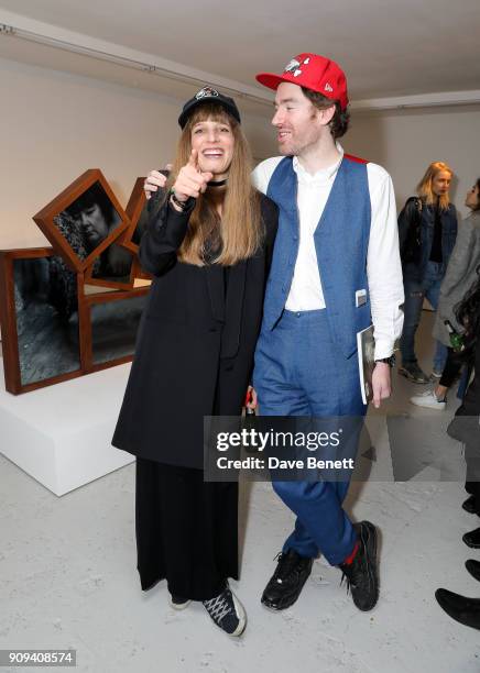 Charlotte Colbert and Philip Colbert attend a private view of new large-scale video sculpture "Benefit Supervisor Sleeping" by Charlotte Colbert at...