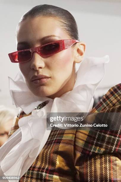 Bella Hadid poses backstage prior the Alexandre Vauthier Spring Summer 2018 show as part of Paris Fashion Week on January 23, 2018 in Paris, France.