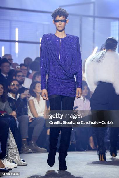 Model Dilone walks the runway during the Alexandre Vauthier Spring Summer 2018 show as part of Paris Fashion Week on January 23, 2018 in Paris,...