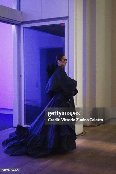 Bella Hadid poses backstage prior the Alexandre Vauthier Spring Summer 2018 show as part of Paris Fashion Week on January 23, 2018 in Paris, France.