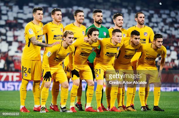 Atletico Madrid line up for a team photo prior to the Copa del Rey, Quarter Final, second Leg match between Sevilla FC and Atletico de Madrid at...