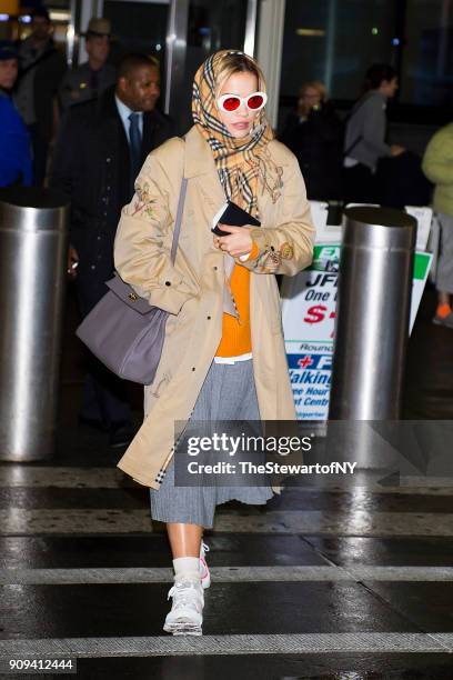 Rita Ora is seen at JFK airport in Queens on January 23, 2018 in New York City.