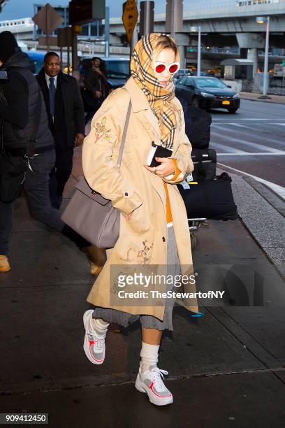 Rita Ora is seen at JFK airport in Queens on January 23, 2018 in New York City.