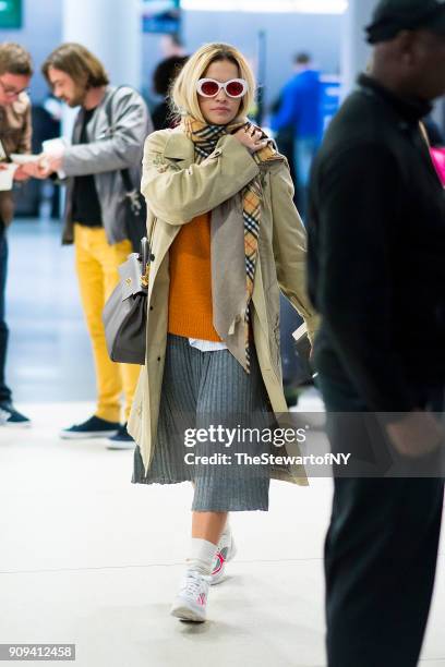 Rita Ora is seen at JFK airport in Queens on January 23, 2018 in New York City.