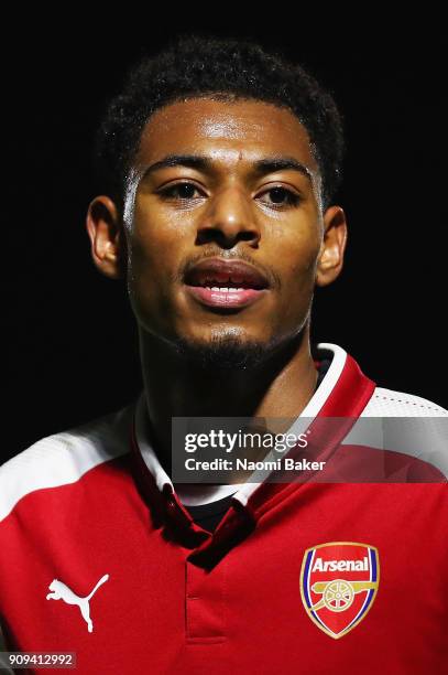 Jeff Reine-Adelaide of Arsenal looks on during the Premier League International Cup match between Arsenal and Bayern Munich at Meadow Park on January...