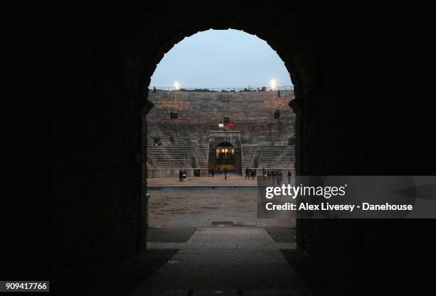 View inside the Verona Arena is seen on January 5, 2018 in Verona, Italy.