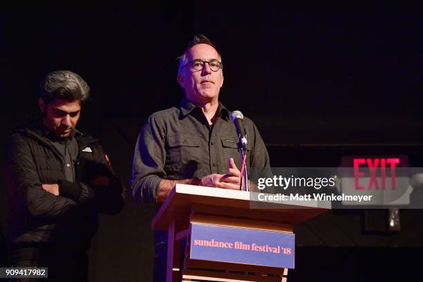 Sundance Film Festival Director John Cooper speaks onstage during The New Climate Panel during the 2018 Sundance Film Festival at Egyptian Theatre on...