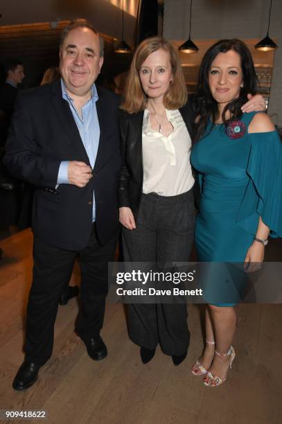 Alex Salmand, Denise Silvey and Tasmina Ahmed-Sheikh attend the press night performance of "Beginning" at the Ambassadors Theatre on January 23, 2018...