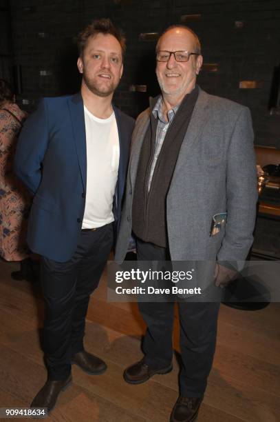 Sam Troughton and David Troughton attend the press night performance of "Beginning" at the Ambassadors Theatre on January 23, 2018 in London, England.