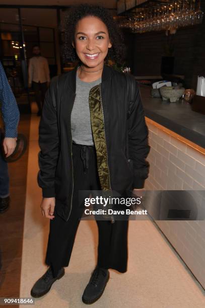 Tasmina Ahmed-Sheikh attends the press night performance of "Beginning" at the Ambassadors Theatre on January 23, 2018 in London, England.