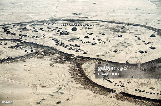 An aerial view of an Allied military encampment during Operation Desert Storm.