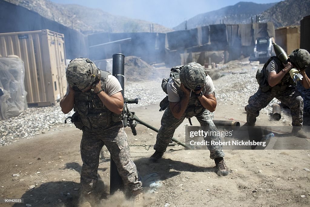 Mortars Fired at Taliban Positions From Forward Operating Base Michigan in Kunar Province