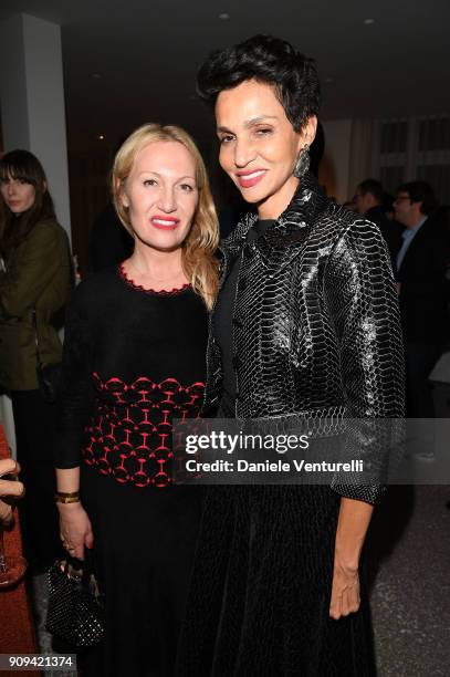 Diana Widmaier Picasso and Farida Khelfa attend Mene 24 Karat Jewelry Presentation at Gagosian Gallery on January 23, 2018 in Paris, France.