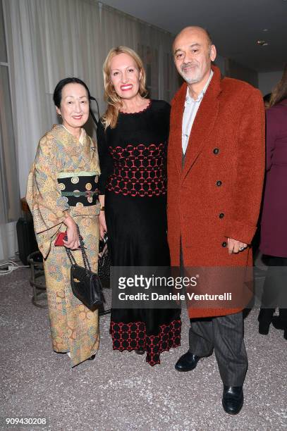 Diana Widmaier Picasso and Christian Louboutin attend Mene 24 Karat Jewelry Presentation at Gagosian Gallery on January 23, 2018 in Paris, France.