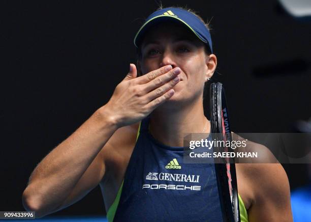 Germany's Angelique Kerber celebrates beating Madison Keys of the US in their women's singles quarter-finals match on day 10 of the Australian Open...