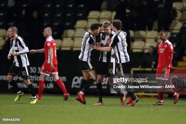 Jon Stead of Notts County celebrates after scoring a goal to make it 1-1 during the Sky Bet League Two match between Notts County and Crawley Town at...