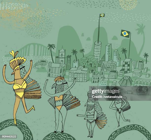illustrazioni stock, clip art, cartoni animati e icone di tendenza di rio de janeiro in brasile - carnaval