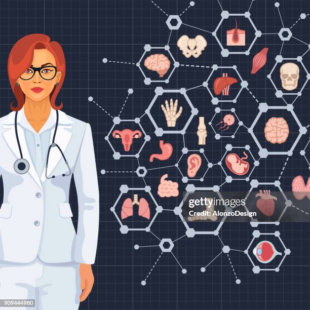 medical concept with doctor and icons - brain-areas-infographic stock illustrations