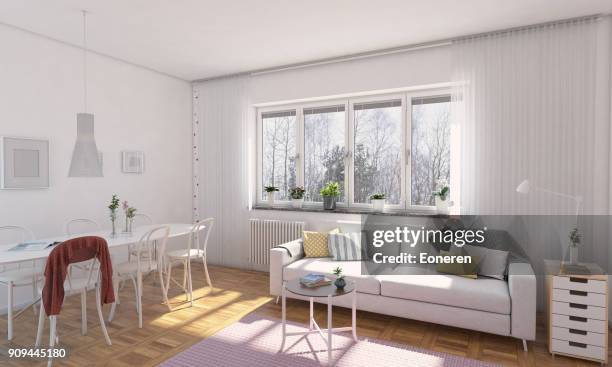 classic scandinavian living room interior - eoneren stock pictures, royalty-free photos & images