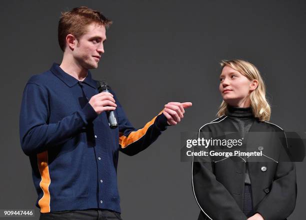 Actors Robert Pattinson and Mia Wasikowska speak onstage during the "Damsel" Premiere during the 2018 Sundance Film Festival at Eccles Center Theatre...