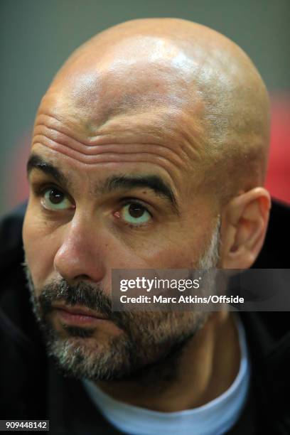 Josep Guardiola manager of Manchester City during the Carabao Cup Semi-Final 2nd leg match between Bristol City and Manchester City at Ashton Gate on...