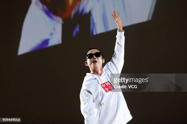 Chinese rapper GAI performs during CBA All-Star Weekend on January 14, 2018 in Shenzhen, China.