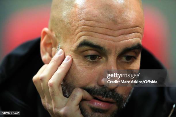 Josep Guardiola manager of Manchester City during the Carabao Cup Semi-Final 2nd leg match between Bristol City and Manchester City at Ashton Gate on...