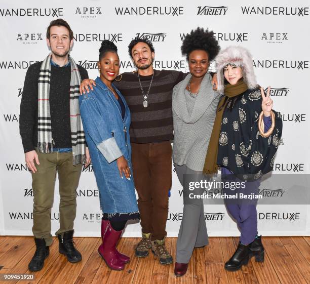 Ben Lyons, Ashley Blaine Featherson, Wade Allain-Marcus, Lisa Tharps, and Vivian Bang attend WanderLuxxe House presents "Rising Stars Panel"...