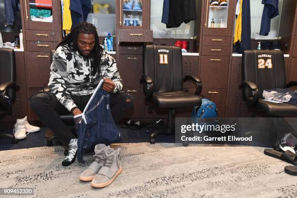 Kenneth Faried of the Denver Nuggets seen in the locker room before the game against the Phoenix Suns on January 19, 2018 at the Pepsi Center in...