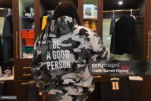 Kenneth Faried of the Denver Nuggets seen in the locker room before the game against the Phoenix Suns on January 19, 2018 at the Pepsi Center in...