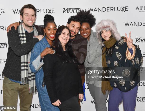 Ben Lyons, Ashley Blaine Featherson, Wade Allain-Marcus, Lisa Tharps, and Vivian Bang attend WanderLuxxe House presents "Rising Stars Panel"...