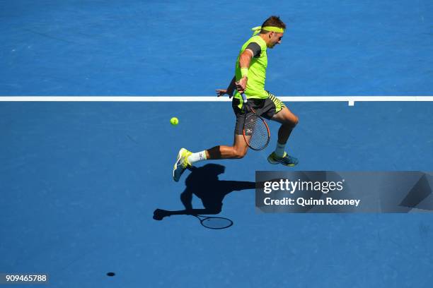 Tennys Sandgren of the United States plays a backhand in his quarter-final match against Hyeon Chung of South Korea on day 10 of the 2018 Australian...