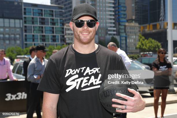 Adam Cooney poses for a portrait during a NBL media opportunity at Federation Square on January 24, 2018 in Melbourne, Australia.