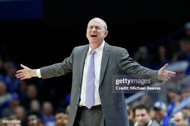 Head coach Ben Howland of the Mississippi State Bulldogs reacts against the Kentucky Wildcats during the second half at Rupp Arena on January 23,...