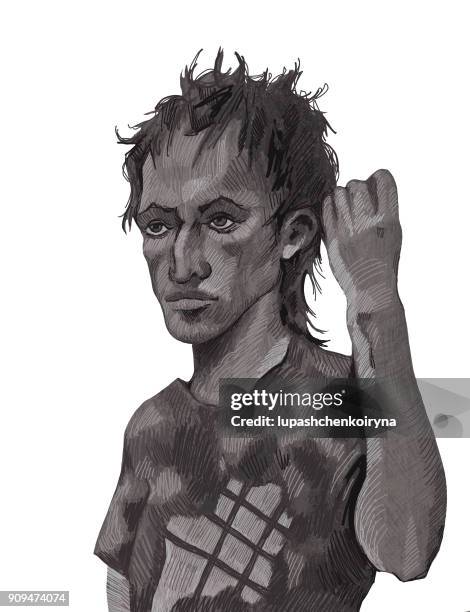 Retrato De Un Hulligan Dibujado A Lpiz, Foto de stock