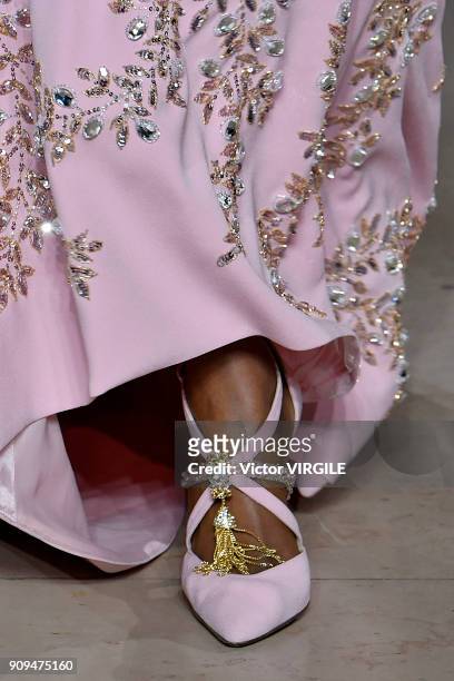 Model walks the runway during the Georges Hobeika Haute Couture Spring Summer 2018 show as part of Paris Fashion Week on January 22, 2018 in Paris,...