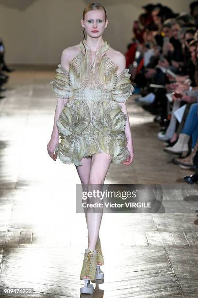 Model walks the runway during the Iris Van Herpen Haute Couture Spring Summer 2018 show as part of Paris Fashion Week on January 22, 2018 in Paris,...