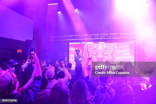 Rapper Lil Uzi Vert performs onstage during The Points Guy Presents TPG Soundtracks Pre-Grammy Party With Lil Uzi Vert on January 23, 2018 in New...