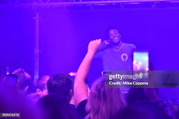 Rapper Lil Uzi Vert performs onstage during The Points Guy Presents TPG Soundtracks Pre-Grammy Party With Lil Uzi Vert on January 23, 2018 in New...