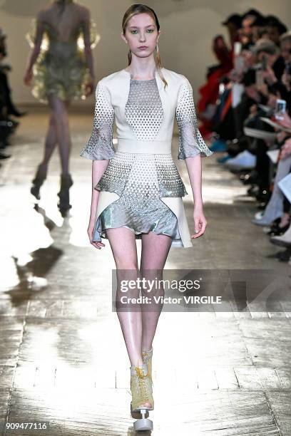 Model walks the runway during the Iris Van Herpen Haute Couture Spring Summer 2018 show as part of Paris Fashion Week on January 22, 2018 in Paris,...