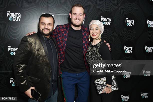 Captain Syed Adnan, founder and CEO of The Points Guy Brian Kelly, and Samia Butt attend The Points Guy Presents TPG Soundtracks Pre-Grammy Party...