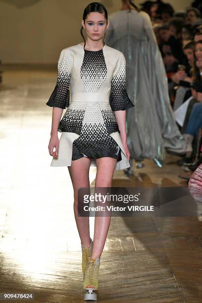 Model walks the runway during the Iris Van Herpen Haute Couture Spring Summer 2018 show as part of Paris Fashion Week on January 22, 2018 in Paris,...