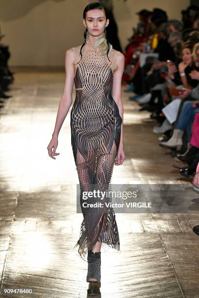 Model walks the runway during the Iris Van Herpen Haute Couture Spring Summer 2018 show as part of Paris Fashion Week on January 22, 2018 in Paris,...