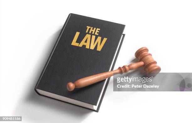 law book with gavel - law books fotografías e imágenes de stock